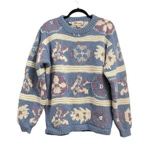 Vintage Eaton North Country Wool Cottagecore Floral Sweater Blue L